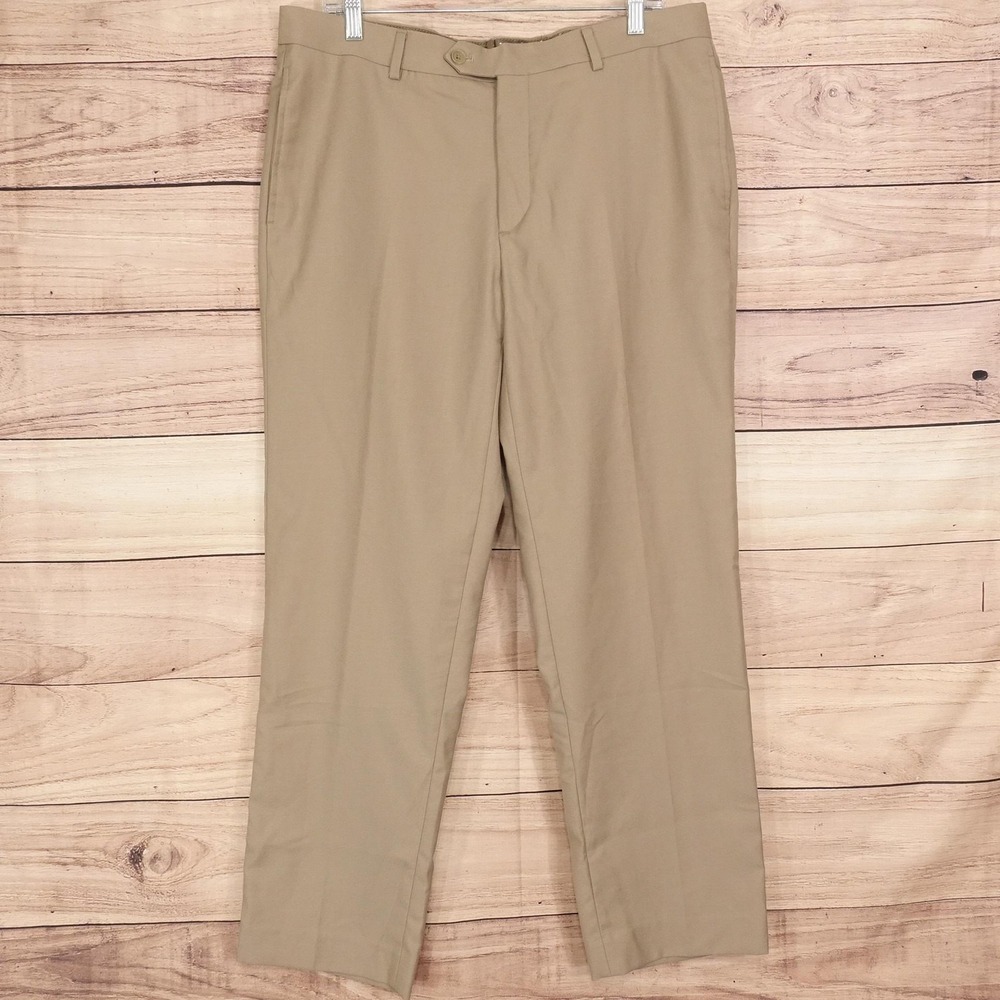 Pronto Uomo Dress Pants Mens 36x30 Beige Regular Fit Polyester Rayon Flat Front